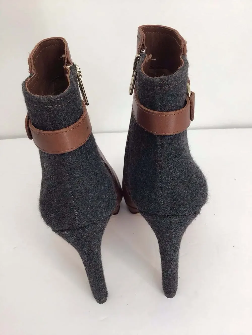 Antonio Melani NWOT Knight Lee Leather/Wool Heeled Ankle Boots Brown/Gray Sz 7.5